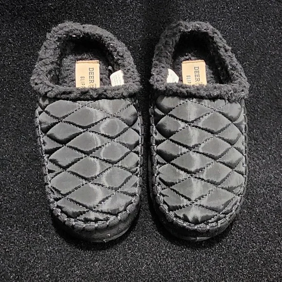 Deer Stags Slipperooz Lil‎ Alma Boys Black Quilted Faux Fur Slippers Size 1M