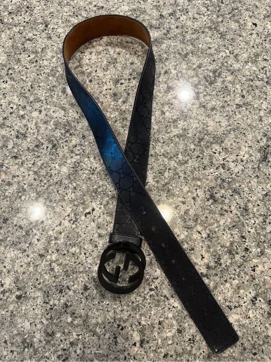 Gucci Black Leather Logo Belt with Matte Black GG Buckle