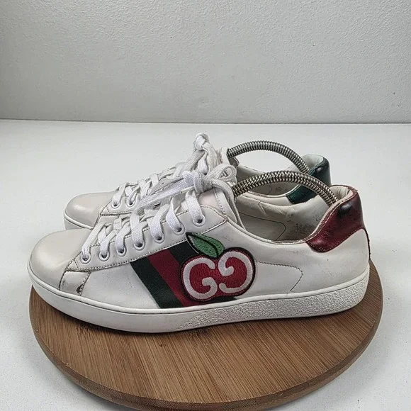 Gucci Shoes Mens Size 11 White Leather Ace GG Apple Low Top Sneakers Italy