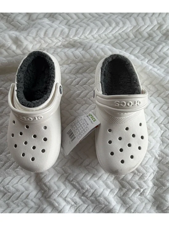 CROCS Kids Classic Lined Clog - White with Gray Lining