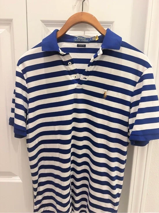 Ralph Lauren Blue and White Striped Polo Shirt