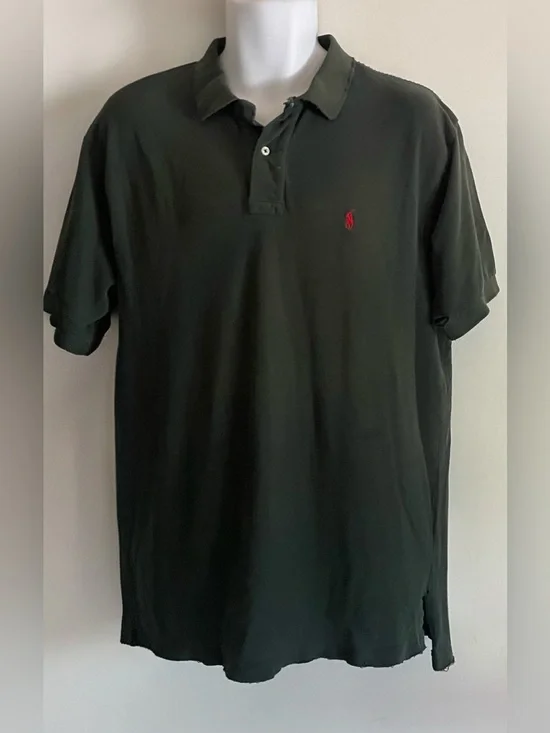 Distressed Ralph Lauren Dark Green Polo with Red Pony Embroidery