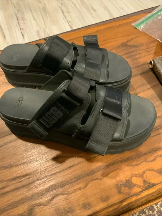 UGG Black Dual-Strap Platform Slides