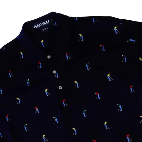 Ralph Lauren Vintage Hong Kong 90s Golfer Geometric Print Golf Polo Shirt Large