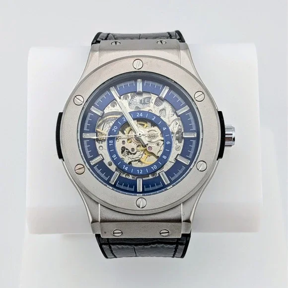 Wojtek Automatic Skeleton Blue Dial Men's Watch 24 Hour Display NWOT 45mm