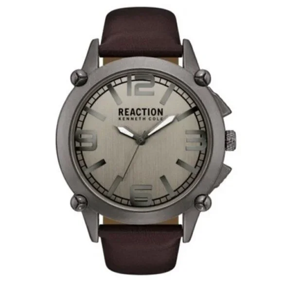 Kenneth Cole Reaction Men's Brown Faux-Leather Strap Watch 49mm