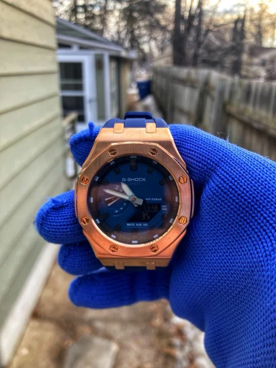 Custom G Shock Navy Rose Gold Rm style Colorway