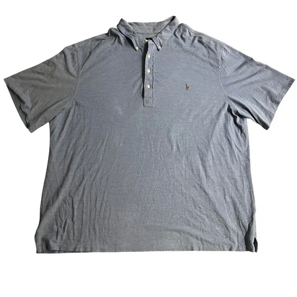 Polo Ralph Lauren Mens Blue Knit Oxford Polo Shirt 4XLT Tall Short Sleeve Cotton