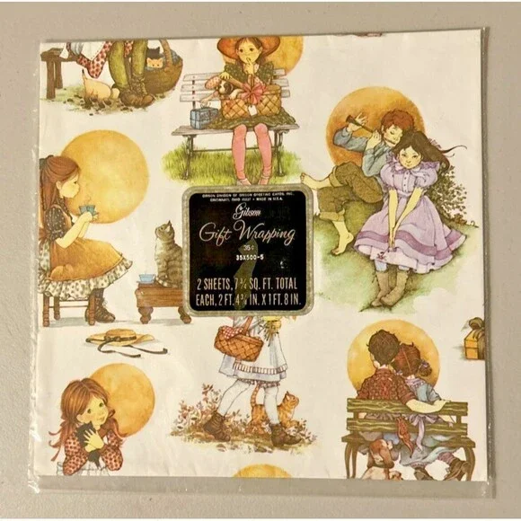 Gibson Dear Hearts Gift Wrap Paper Pack 2 sheets All Occassion NIP 1970s