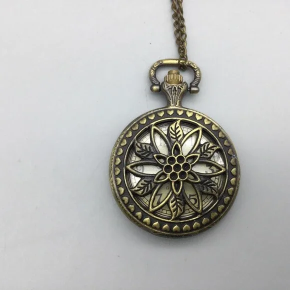 Shanghai Pocket Watch Womens 37mm Brass Steampunk Floral Cover Chain New Battery