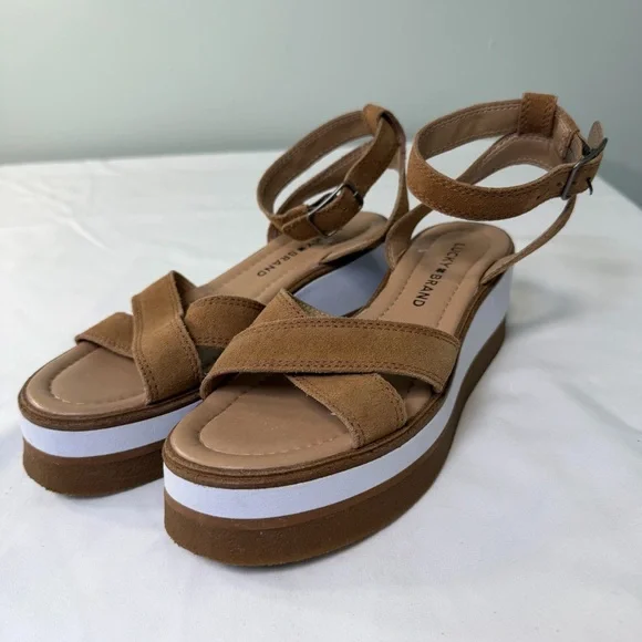 Lucky Brand‎ Women’s Size 6 Sandals Tarhi Brown Suede Ankle Strap Wedge Platform