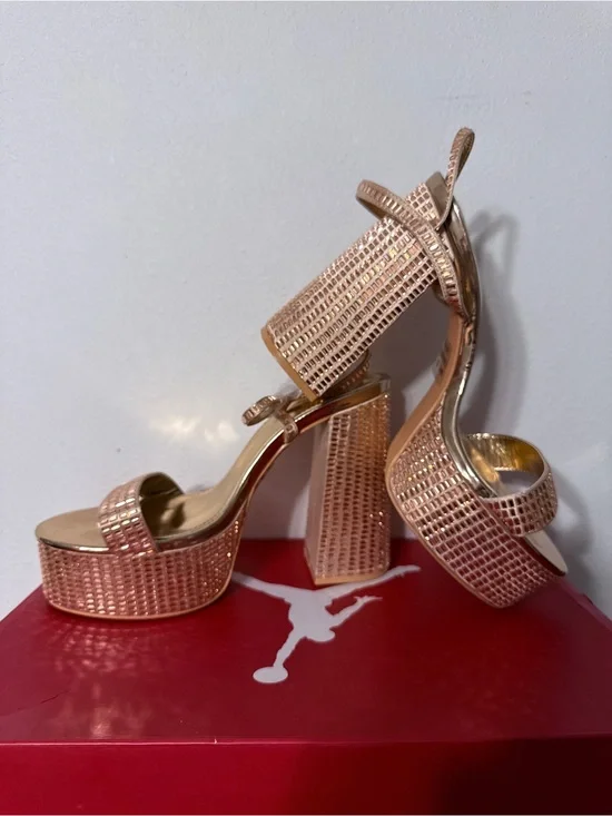 Shimmery Rose Gold Platform Block Heel Sandals for Women
