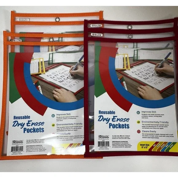 4‑Pack Bazic Dry Erase Pockets 9