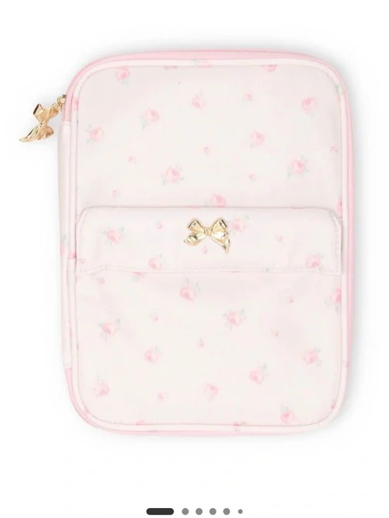 LoveShackFancy.  Pink Floral with Gold Bow Accent.  Tech organizer.