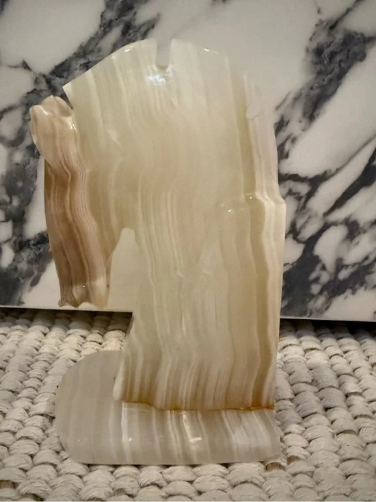 Vintage Carved Alabaster Onyx Horse Head Bookend Accent Piece