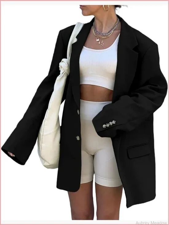 Oversized Open Front Blazer Work Office Jacket Long Sleeve Lapel
