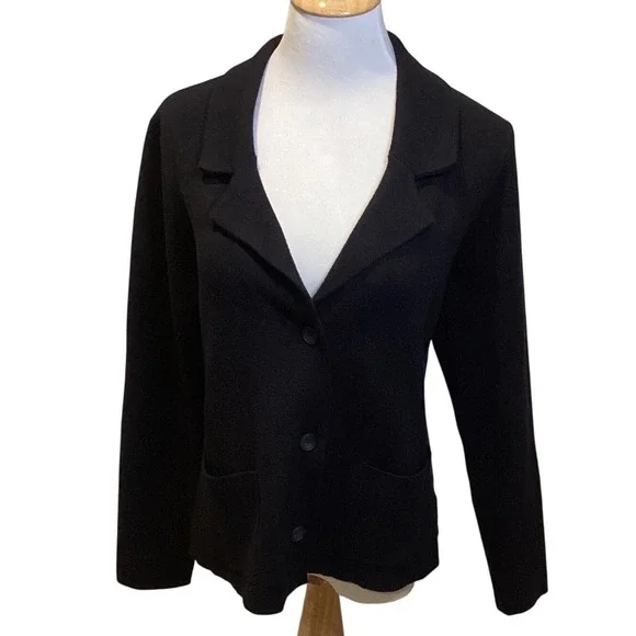 Tahari‎ Black Knit Blazer Jacket Button Front Womens XL