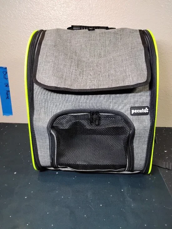 Pecute Pet Carrier Backpack Gray Neon Yellow Trim Approved Cat Dog Travel Bag