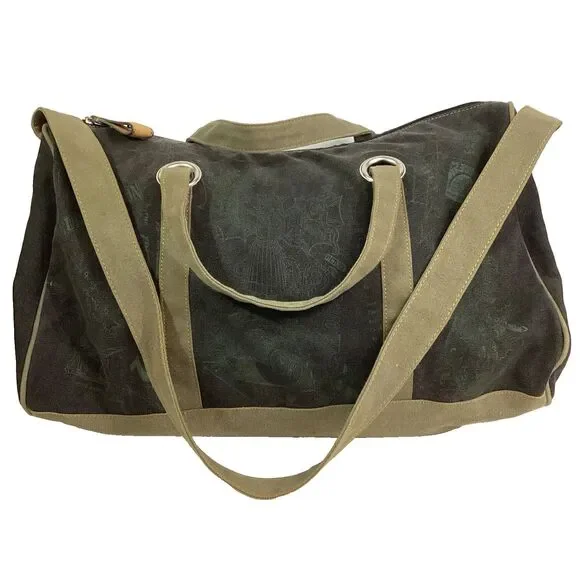 True Religion Duffle Bag Brown w/Tan - Shoulder Strap + Handles - Large - Cotton