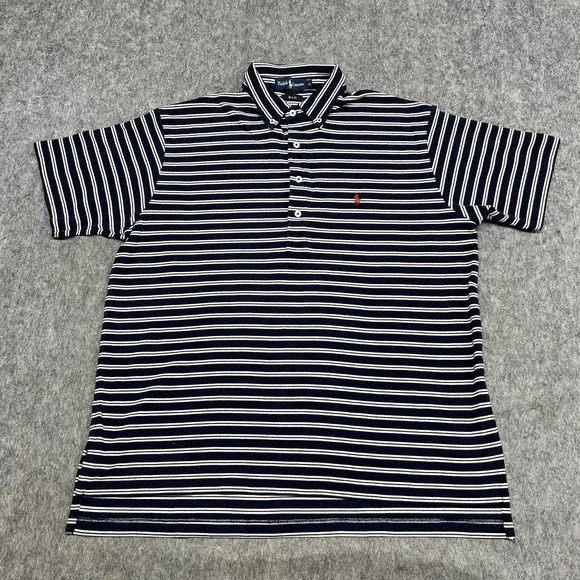 Vintage Polo Ralph‎ Lauren Polo Shirt Mens L Blue Big Stripe Button Down Pony