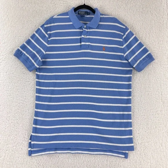 Polo Ralph Lauren Blue White Stripe Polo Shirt Mens Short Sleeve Size‎ Large