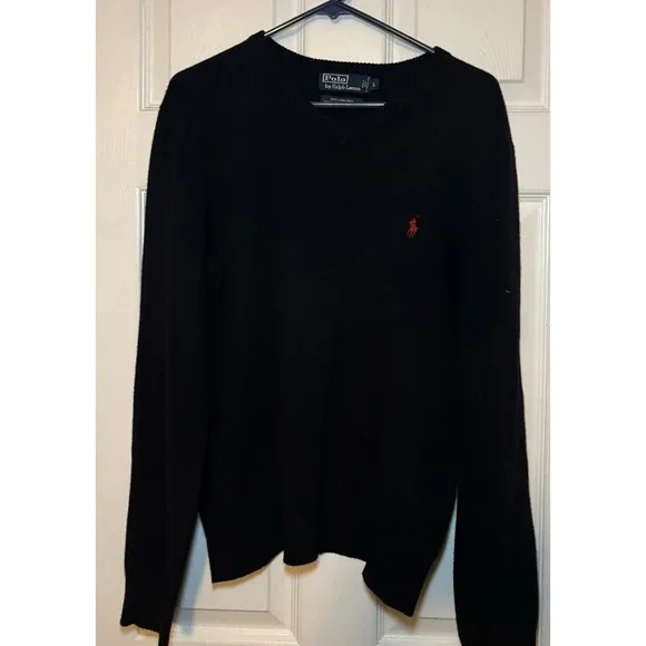 Ralph Lauren Polo Sweater Navy Red Pony Men's Size L 100% Cotton Winter
