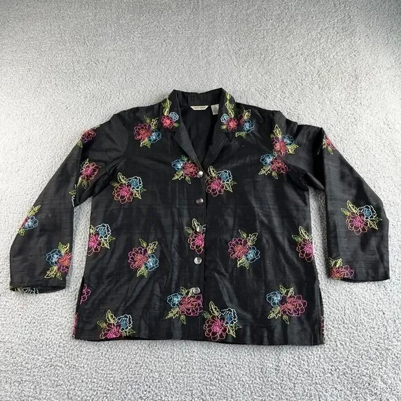 Vintage Laura Ashley Jacket Womens Large Blazer Silk Floral Embroidered Boho‎