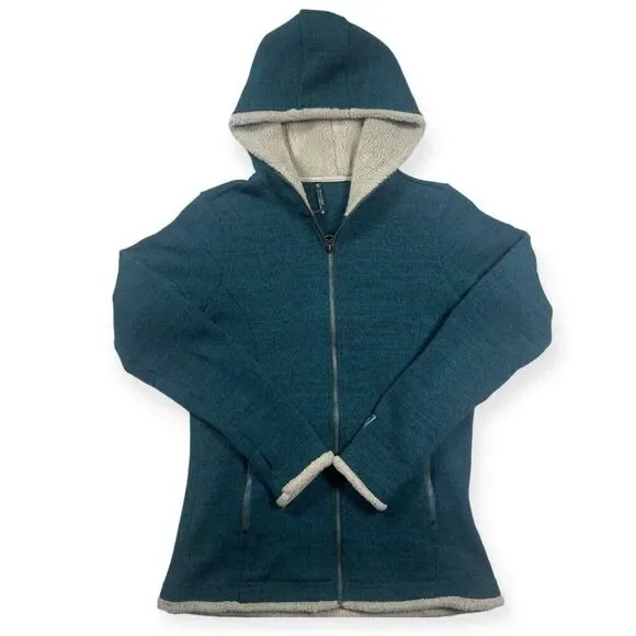 Kuhl Jacket Women's Small Blue Green Alska Hoodie Sherpa Fleece Lined‎ Full Zip