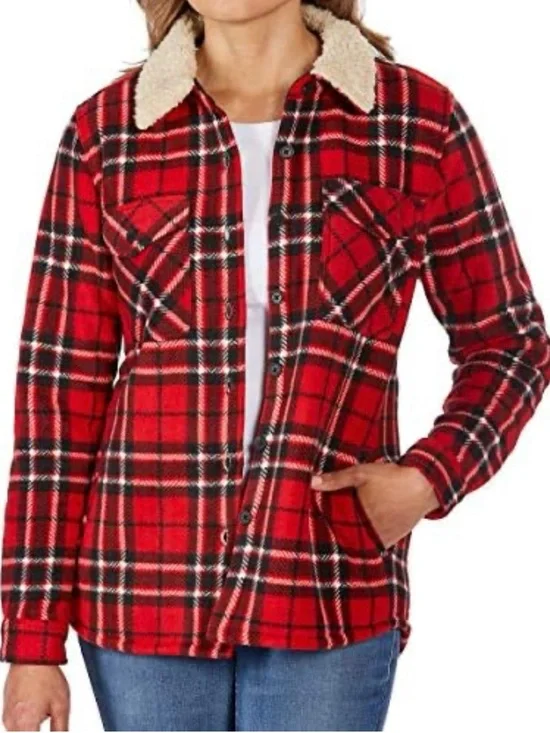 Soho Red Plaid Sherpa-Trim Utility Jacket