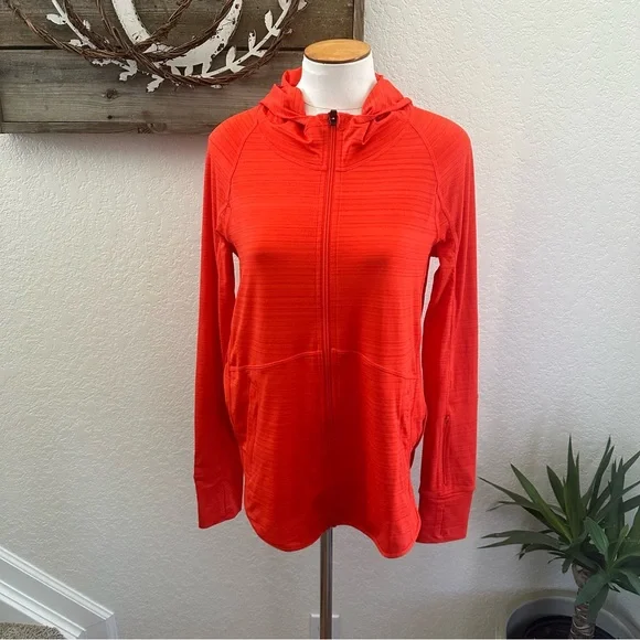Athleta Baja UPF Hooded Jacket Bright‎ red orange Size Small 755726 Beach Travel