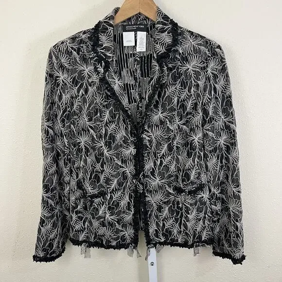 Jones New York Collection Embroidered Mesh Jacket Blazer Women’s 14 Silk