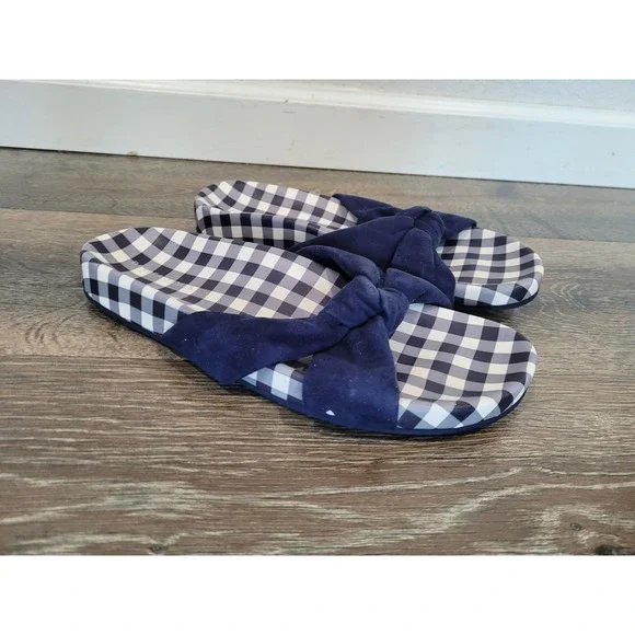 Draper James Navy Gingham Knot Slide Sandals Women's Shoes size‎ 8.5 #6