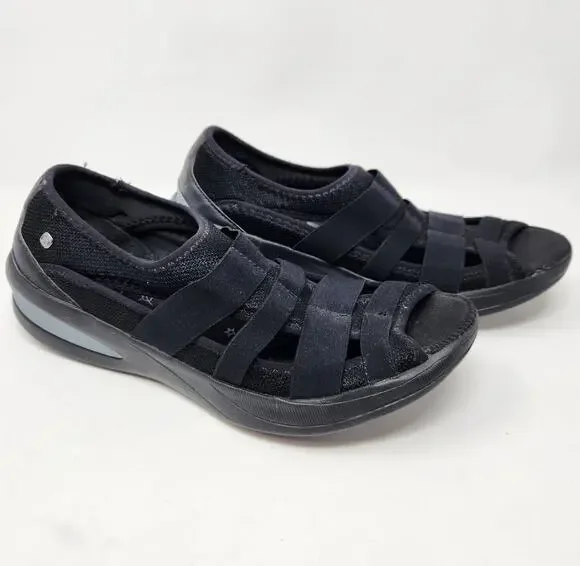 BZees Frill Slip On Sandal Sneaker Women 11 M Black Peep Toe