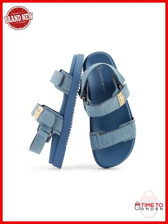 Double Strap Flat Sandals with Hook & Loop Closure, Non-Slip