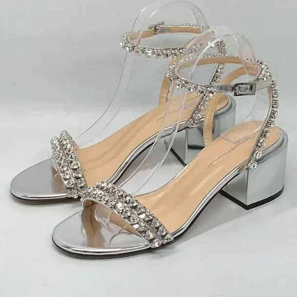 Mach & Mach Audrey Embellished Metallic Leather Ankle Sandals size 38