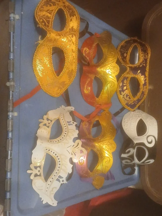 6 Gold and White Masquerade Party Mask Set - Elegant Venetian Style