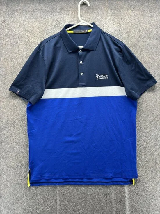 RLX Ralph Lauren Polo Shirt Men Large Blue Colorblock Valspar Championship Golf