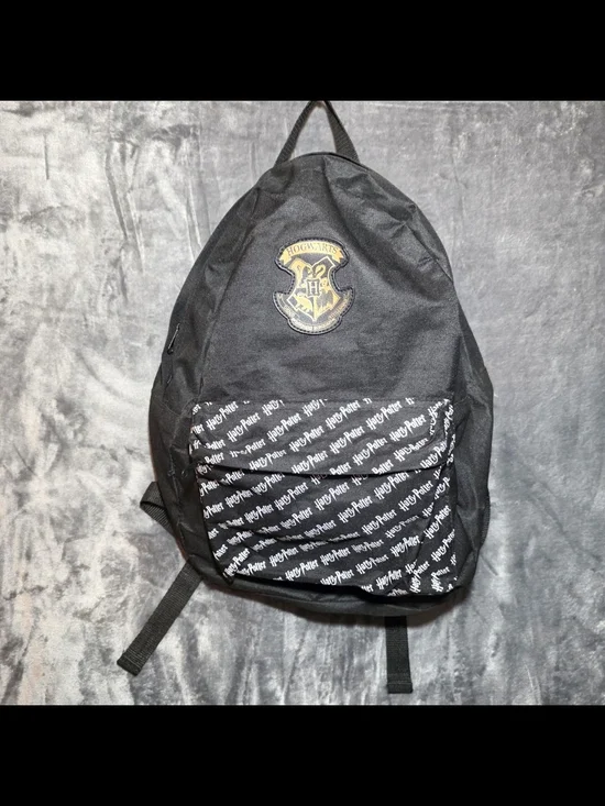 Black Hogwarts Crest Backpack with Patterned Front Pocket