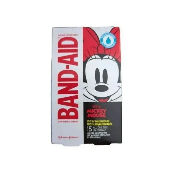BAND-AID Waterproof Adhesive Bandages Featuring Micky and Minnie Mouse, 15 Count