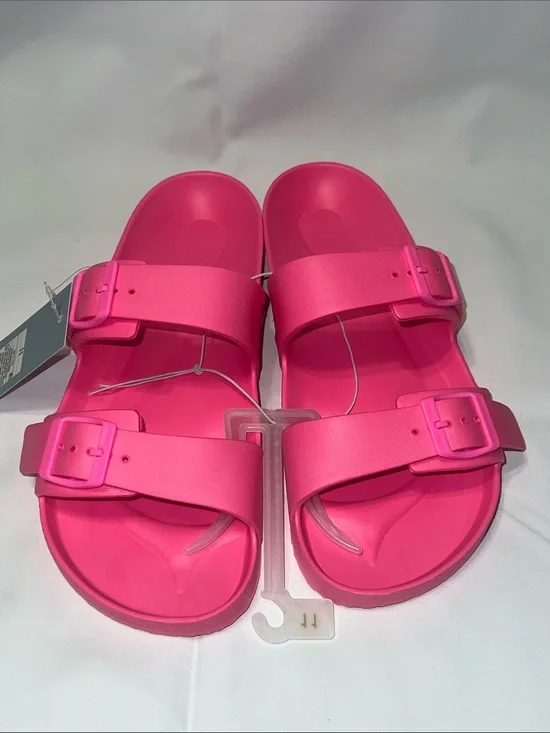 Shade & Shore Bright Pink Double Buckle Slide Sandals