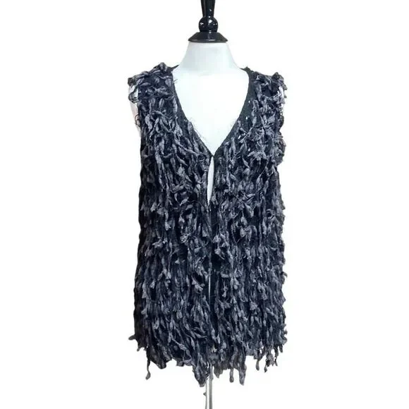 Loveriche Black & Gray Shag Sweater Vest Size Medium