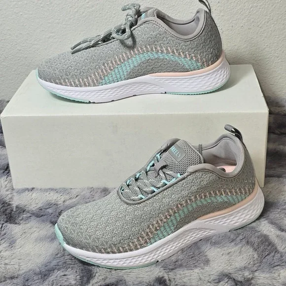 New Freely Piper PSGS‎ Sneakers Grey Mint Peach Athletic Girls 1.5
