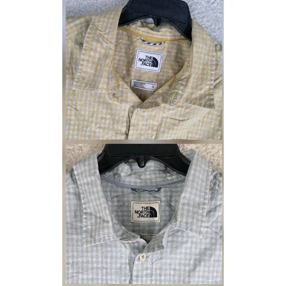 North Face Button Up Shirt Mens XL Blue Yellow Gingham Short Sleeves Bundle 2