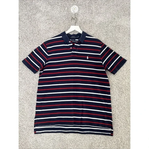 Polo By Ralph Lauren Navy Colorblock Red Striped Polo‎ Shirt Size XL