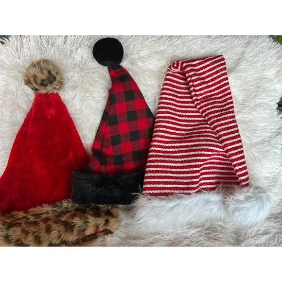 Christmas Eve Santa Hat Lot Large Red Buffalo Plaid Leopard Stripe Fun Unique