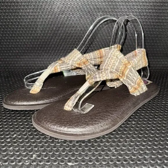 Sanuk yoga sling sandals Brown/Orange/Cream Comfort Yoga Mat Casual Women Size 6