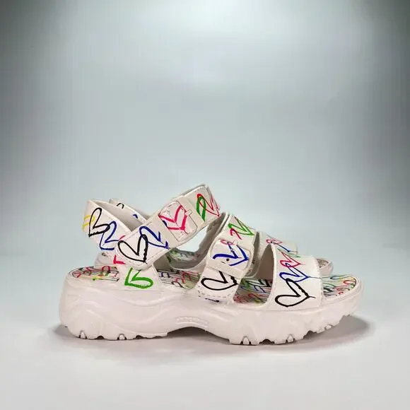 Skechers x JGoldcrown D'Lites 2.0 Heart You White Multi Sandals Women's Size 8