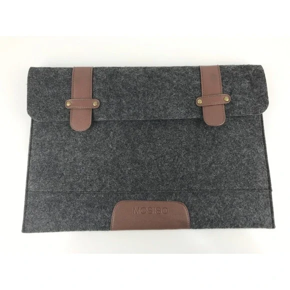 MOSISO Laptop Sleeve Case Felt Gray w/ Brown Faux‎ Leather Accents Tablet Cover