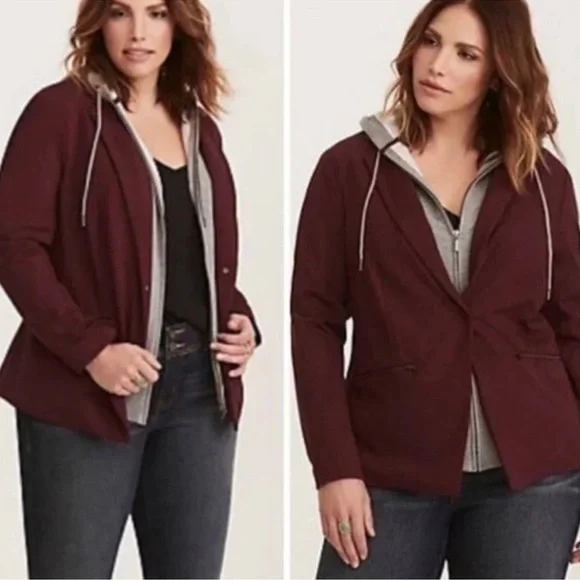 Torrid Burgundy blazer Jacket with‎ Hoodie size 3X