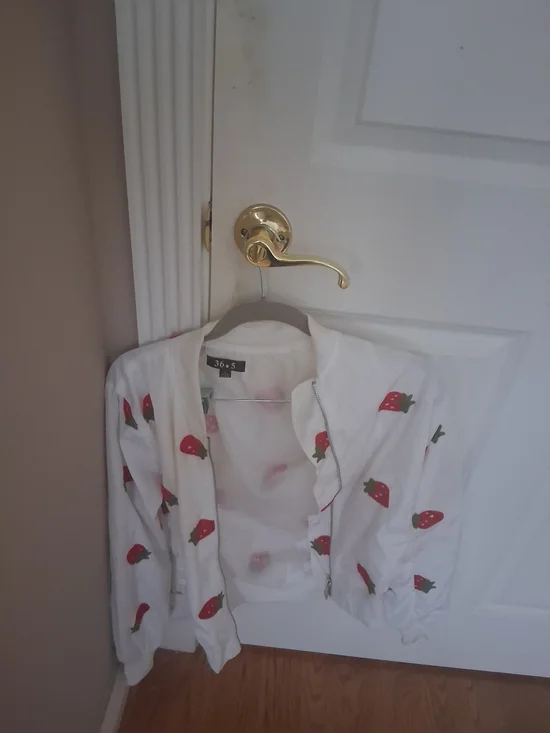 Womens White Strawberry Print Bomber Jacket